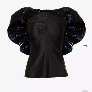 NWT PACO RABANNE Sequin-embellished off-shoulder woven top black - size 34